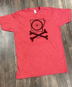 Bike Arkansas tire crossbones red tee mountain biking capital