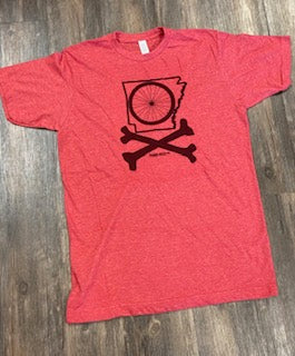 Bike Arkansas tire crossbones red tee mountain biking capital