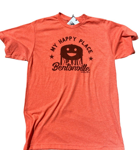 My Happy Place Bentonville water tower orange tee